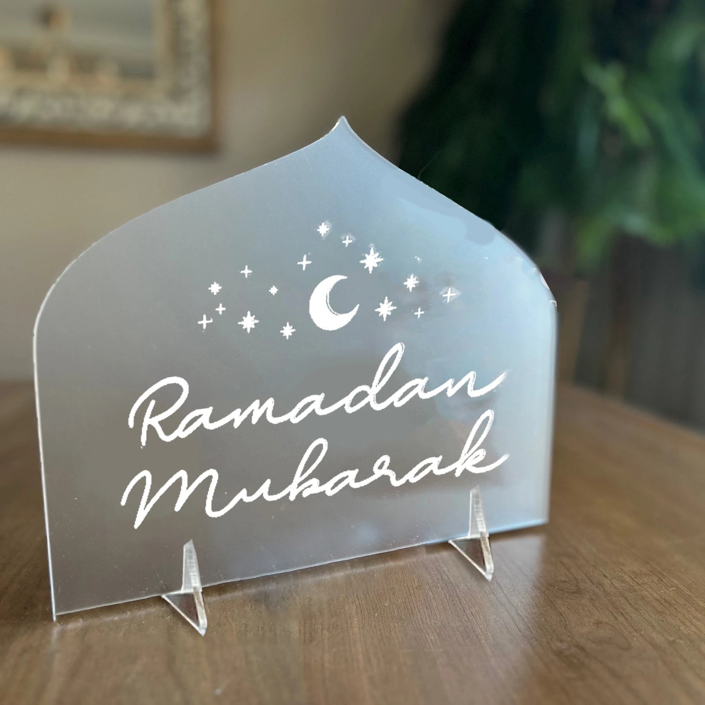 1pc Engraved Ramadan Mubarak Table Sign FROSTED WHITE