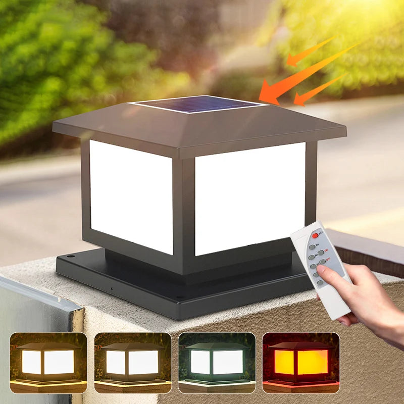 Timed LED Solar Pillar Light Waterproof Solar Lights Outdoor Remote Control