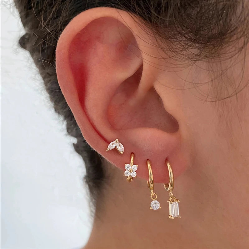 4PCS Set Sterling Silver Stud Earrings