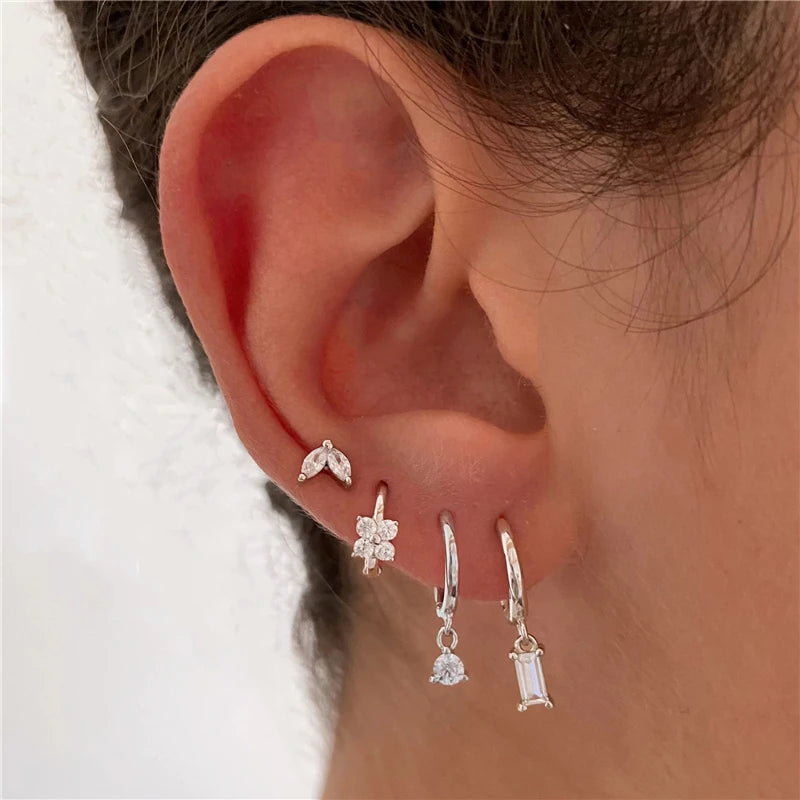 4PCS Set Sterling Silver Stud Earrings