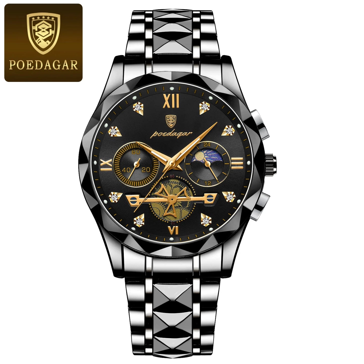 POEDAGAR Luxury Man Wristwatch Waterproof Luminous Chronograph Watch