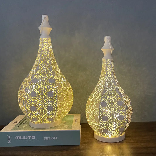 White Hollow LED Wind Lamp Lantern Home Table Decoration for EID Mubarak Ramadan Kareem