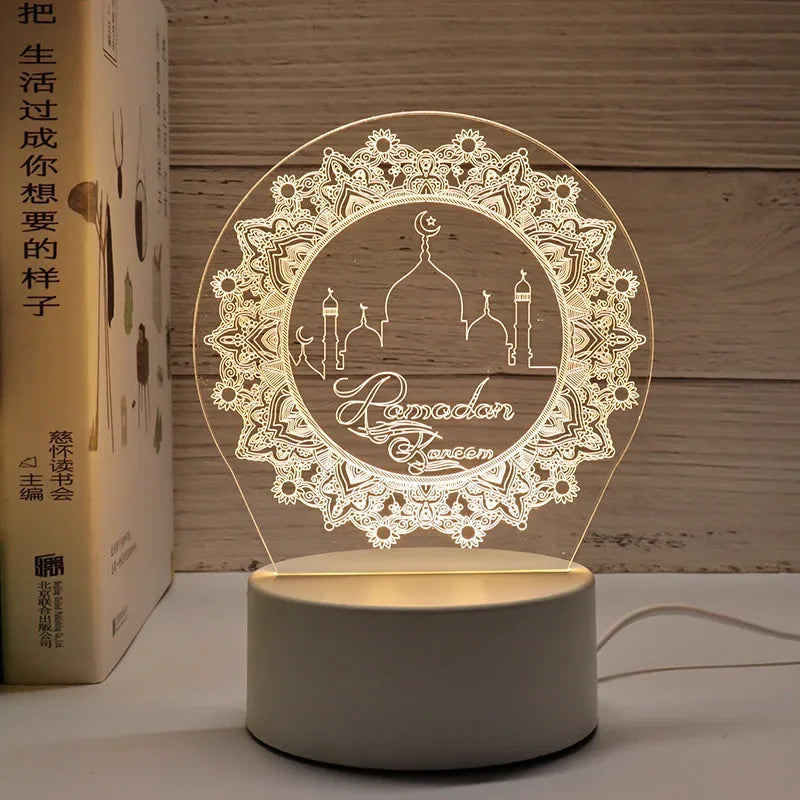 EID Mubarak Decor Lights Moon Castle 3D LED Night Light Gurbang Kareem Table Ornaments Ramadan Decoration for Home Eid Al Adha