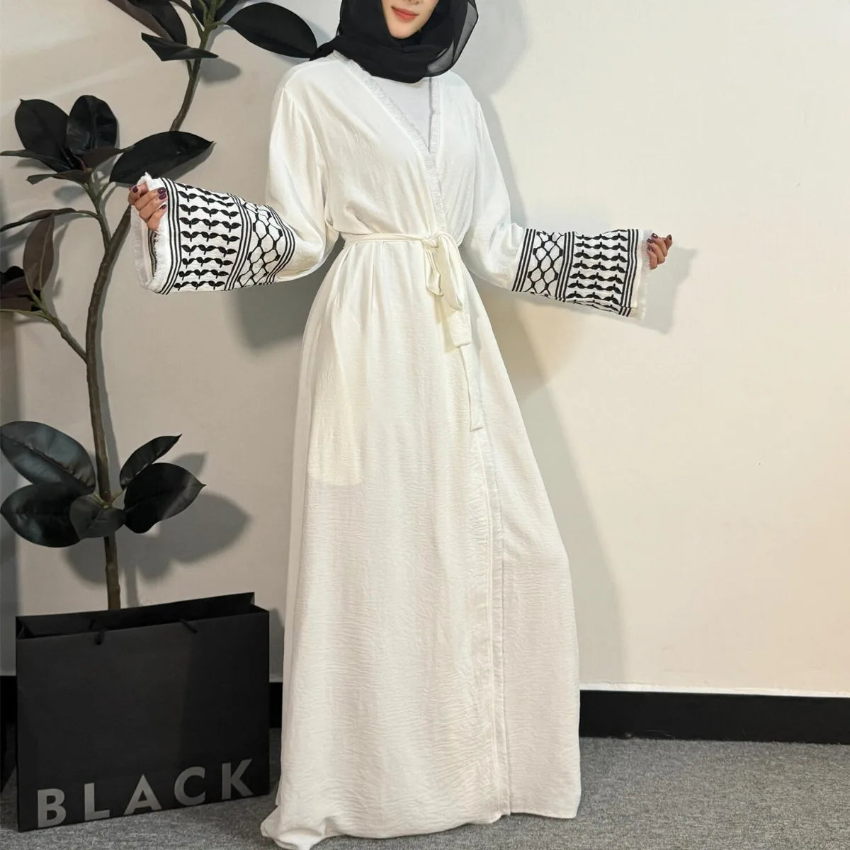 Open Front Abaya Muslim Long Sleeve Cardigan