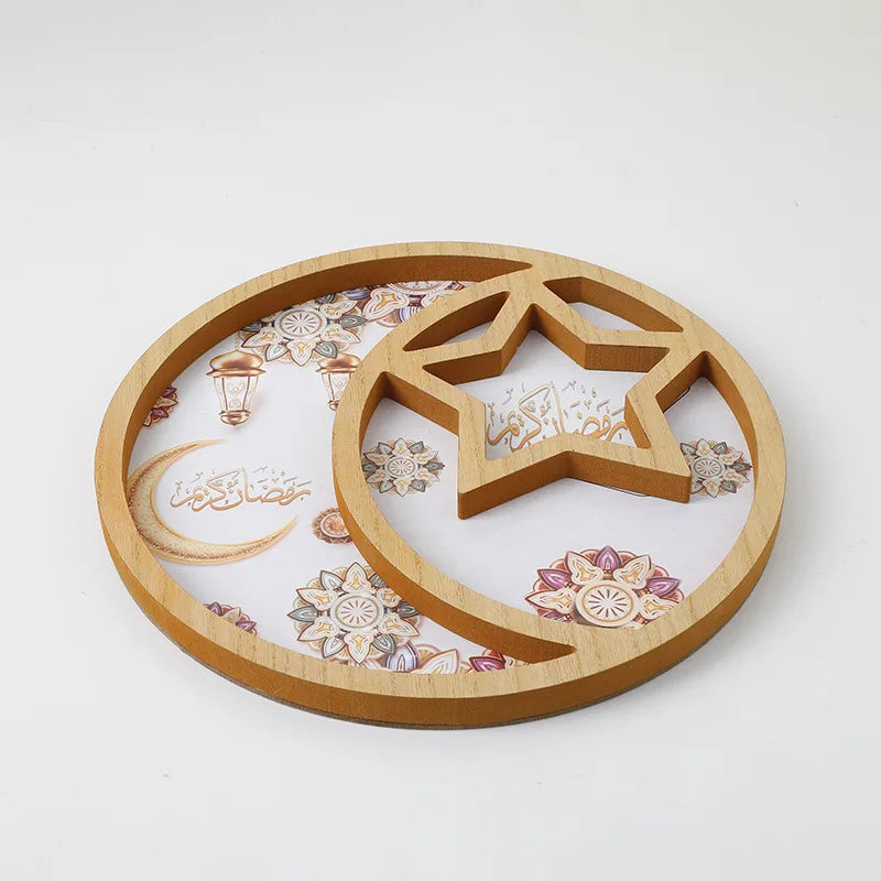 New Moon Star Wooden Tray Eid Mubarak Ramadan Decoration