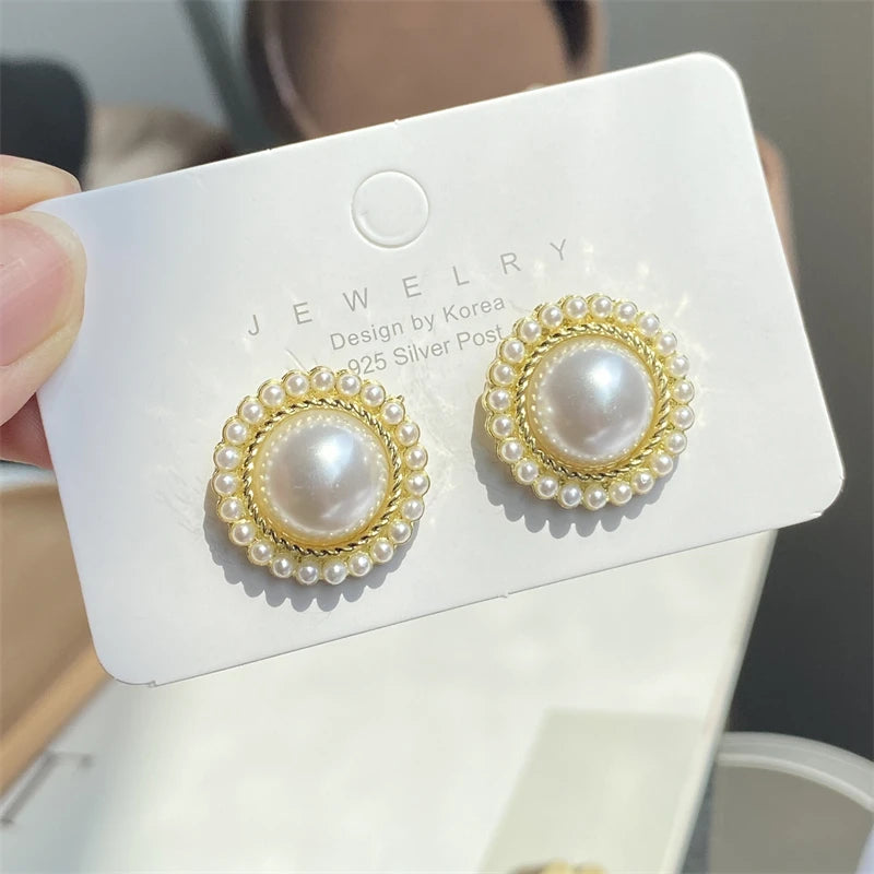 Shiny Imitation Pearl Stud Earrings Fashion