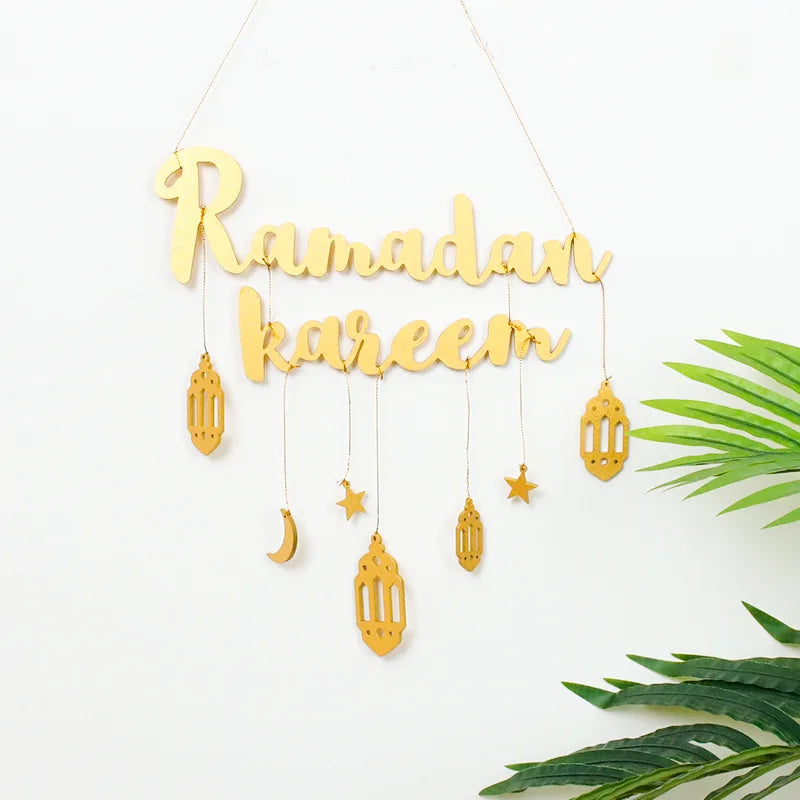 Gold Black Ramadan Kareem Wooden Wall Pendant