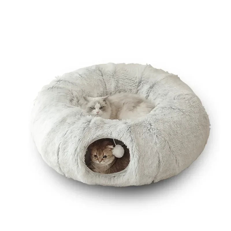 Plush Cat Bed with Tunnel