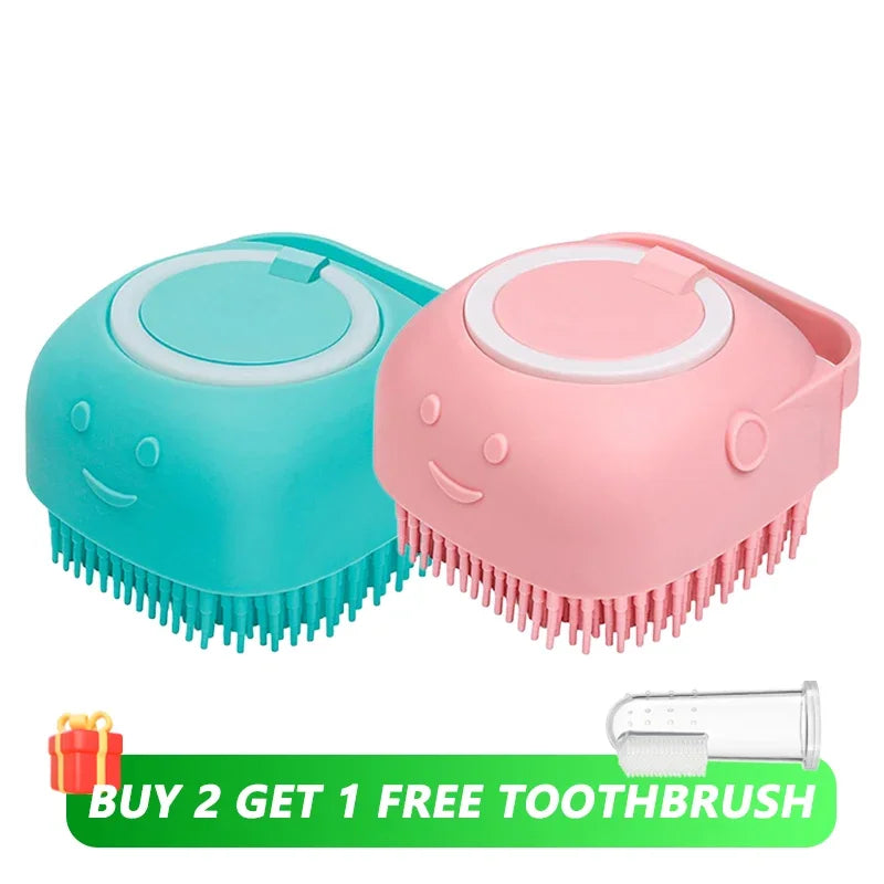 Dog Bathing Brush Pet Massage Brush Shampoo Dispenser Soft Silicone Brush