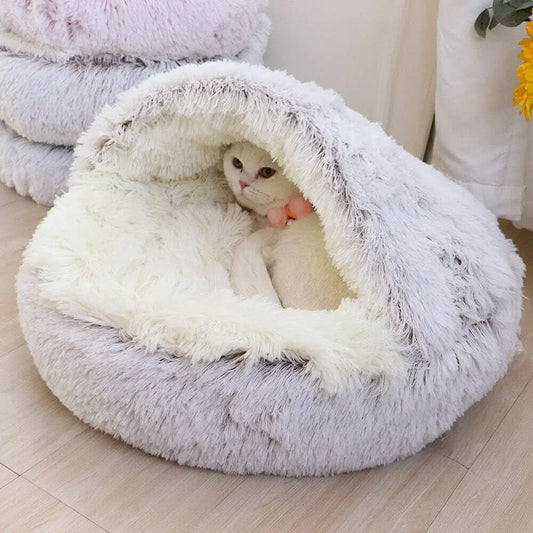 Soft Plush Pet Bed with Cover Round