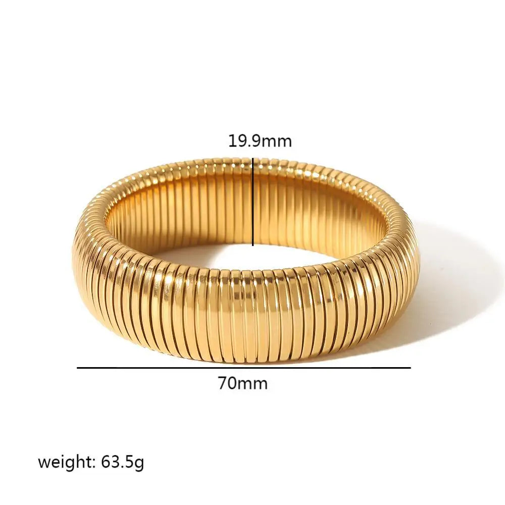 Elastic stainless steel thick metal punk bracelet 18k gold-plated charm 8/10/12/20/16MM