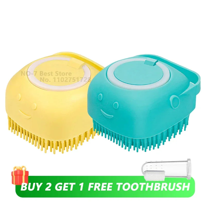 Dog Bathing Brush Pet Massage Brush Shampoo Dispenser Soft Silicone Brush