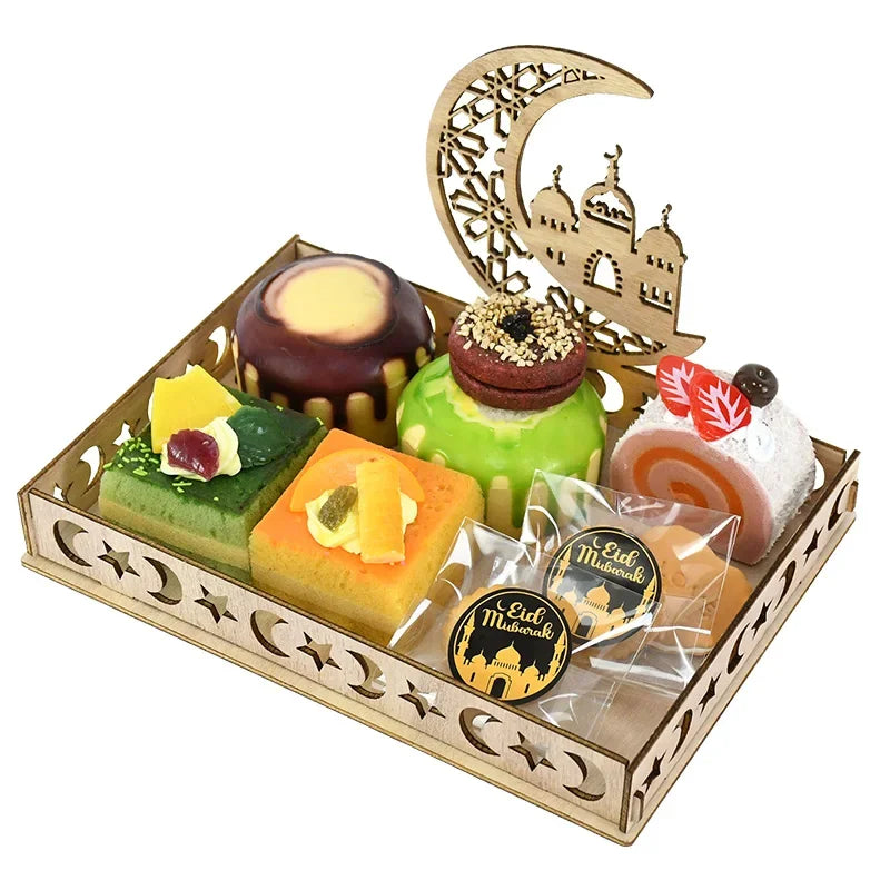 2025 20cm Ramadan Kareem Table Decorations Wooden Food Tray