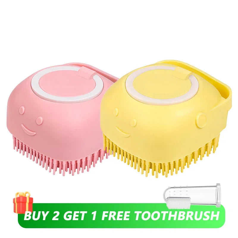 Dog Bathing Brush Pet Massage Brush Shampoo Dispenser Soft Silicone Brush