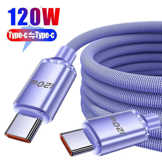 PD120W Fast Charging Dual Type C Mobile Phone Cables Braided Charger Cord USB C To Type C Wire for Android Samsung Xiaomi