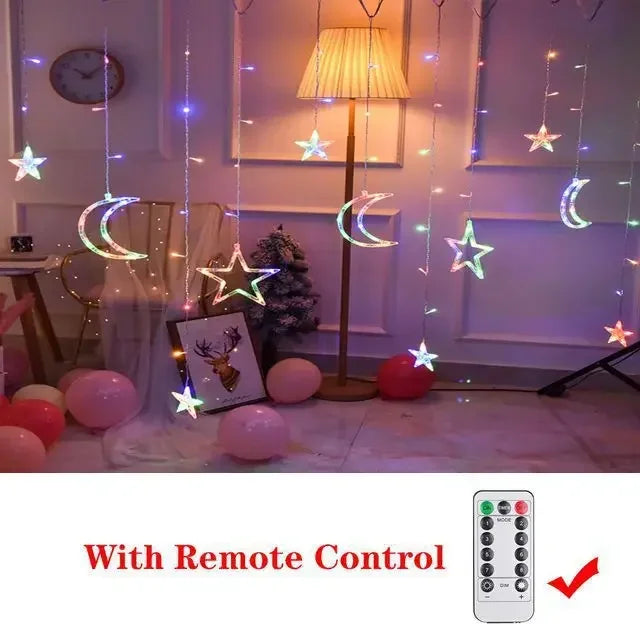 Star Moon Led Curtain Garland String Light EID Mubarak Ramadan Decoration