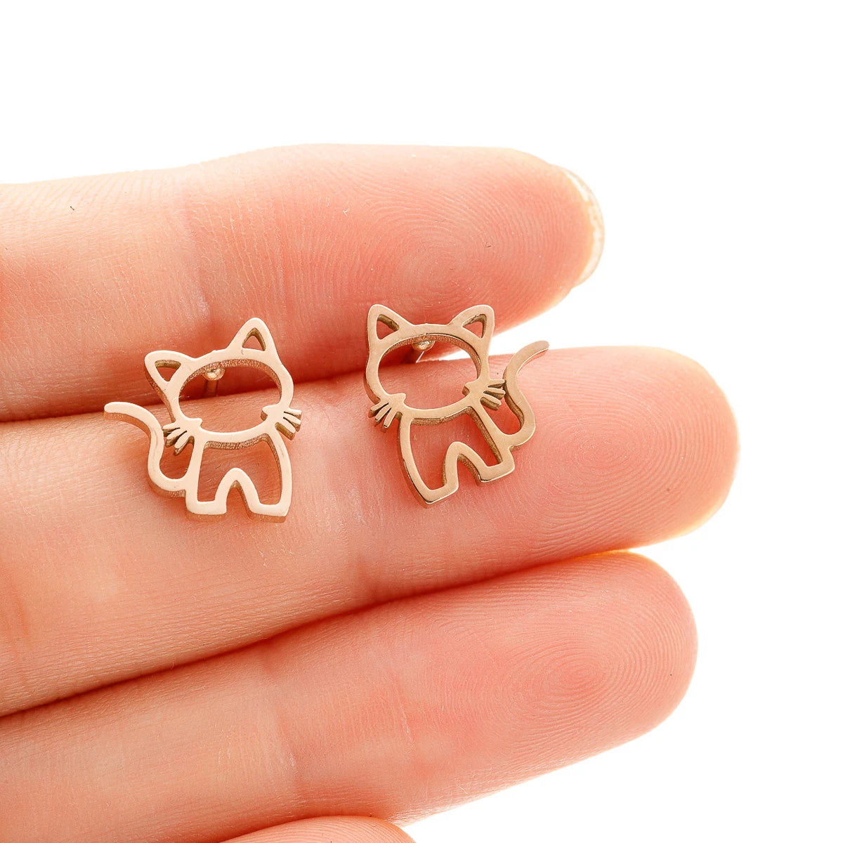 1 Pair Cute Cat Stainless Steel Stud Earrings