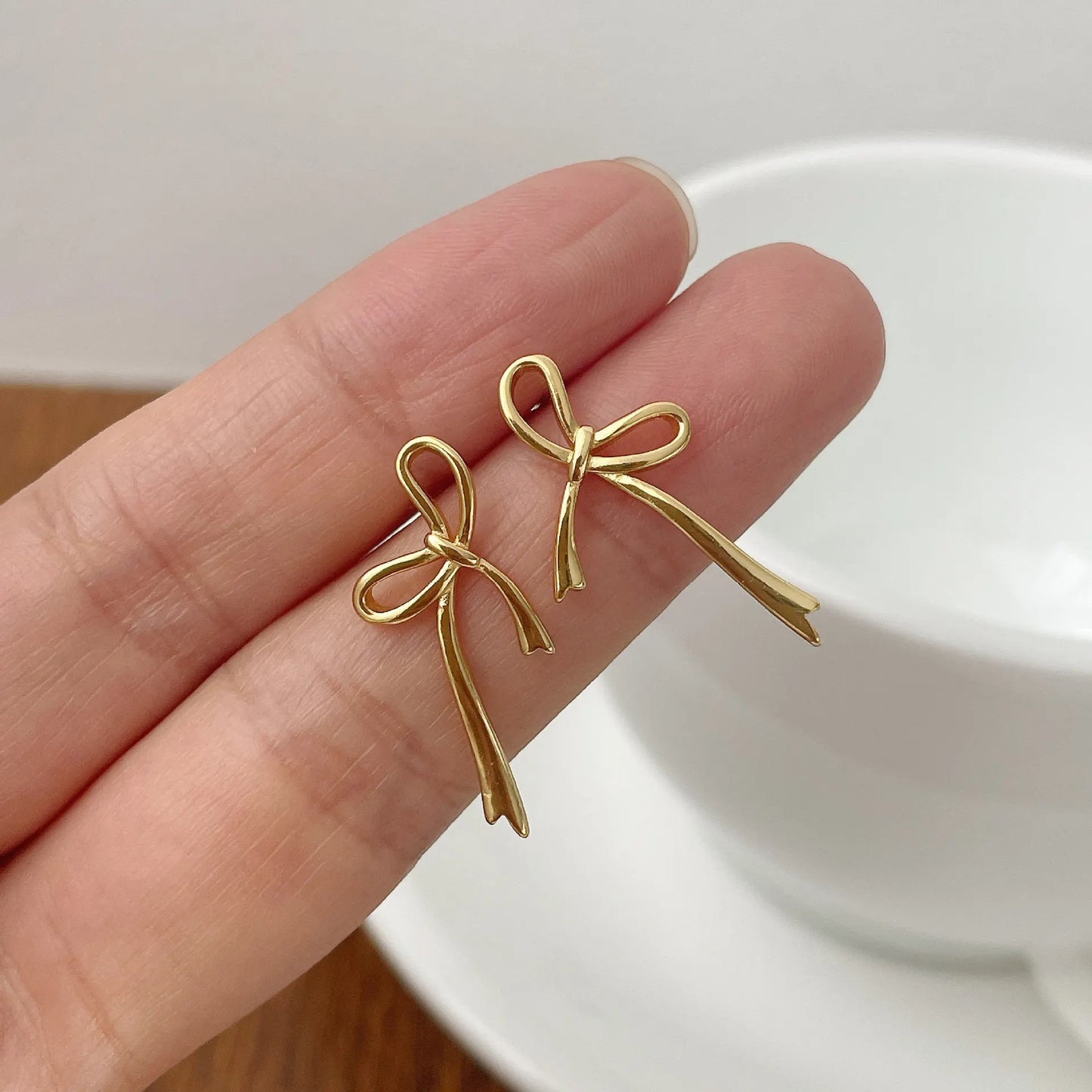 18K Gold Plated Bow Earrings for Women