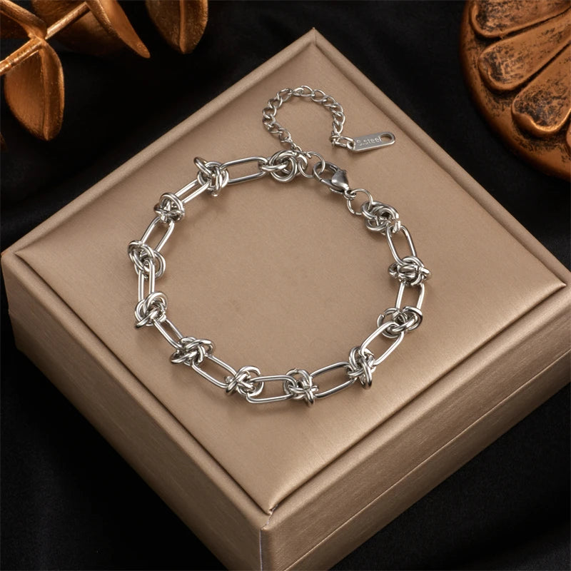 Stainless Steel Gold Silver Color Twist Knot Necklace Bracelets