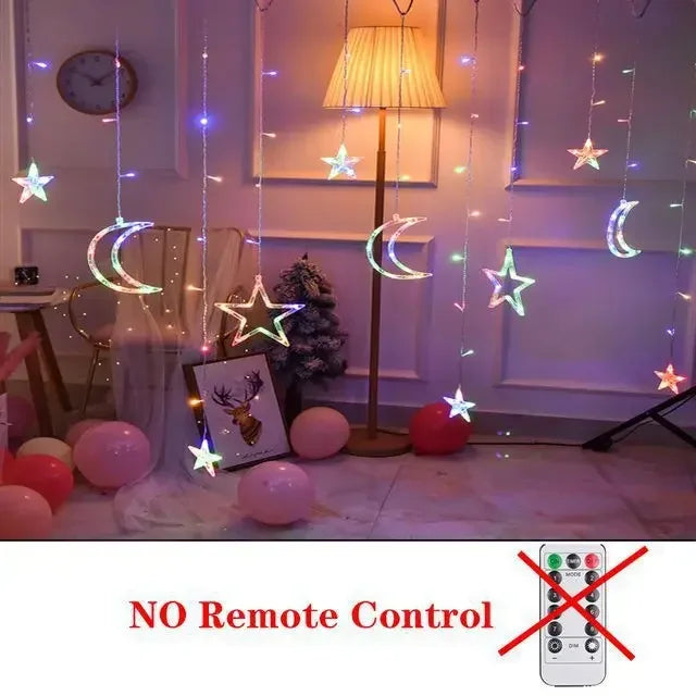 Star Moon Led Curtain Garland String Light EID Mubarak Ramadan Decoration