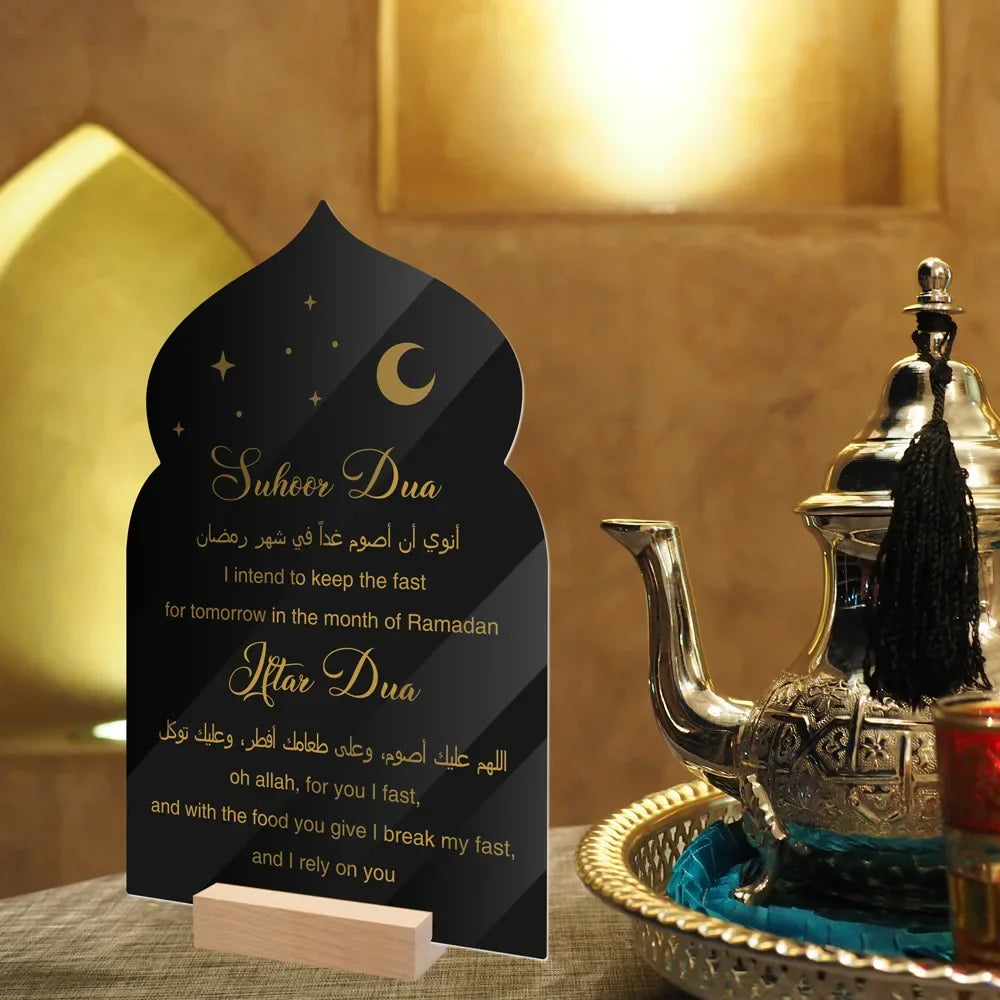 Reusable Acrylic Ramadan Calendar Board Wooden Base Table Ornament with Pen