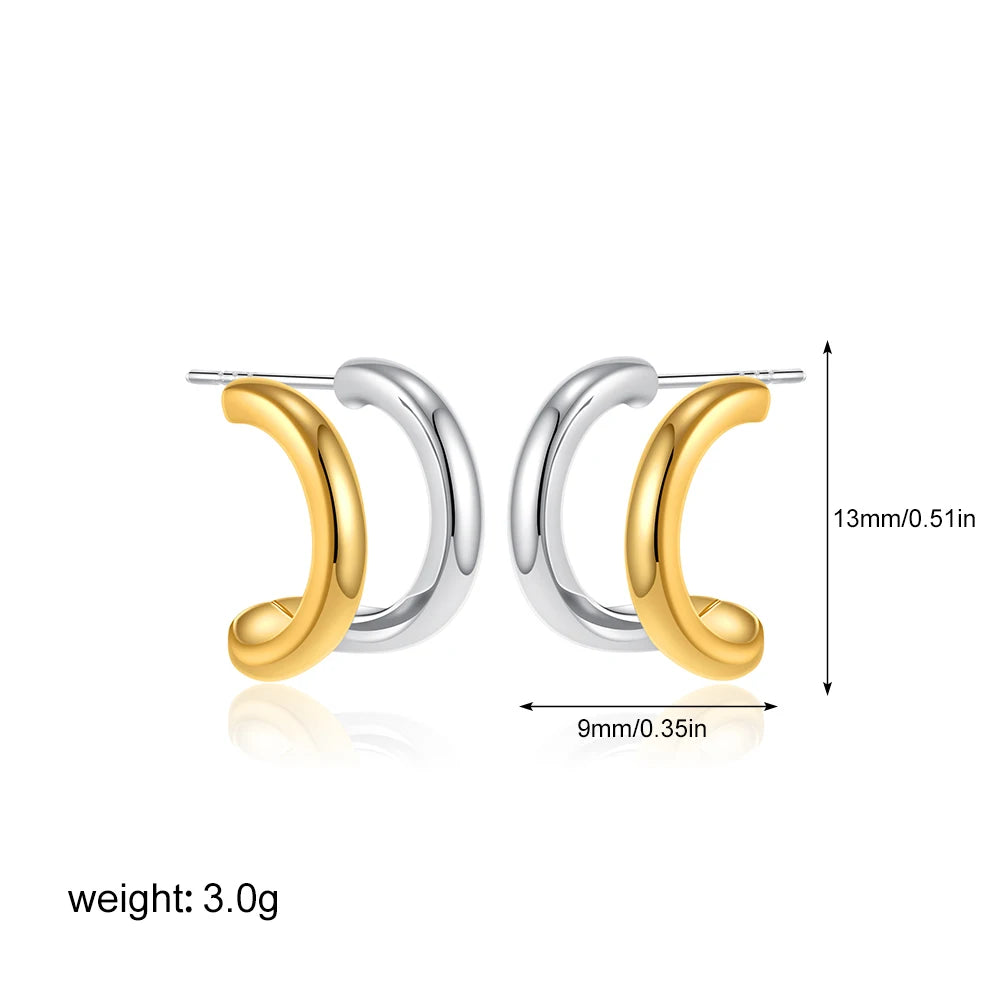 Geometric Stainless Steel Gold Sliver Color Bilayer Stud Earring