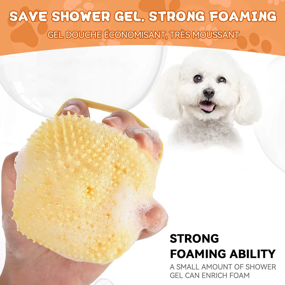 Dog Bathing Brush Pet Massage Brush Shampoo Dispenser Soft Silicone Brush