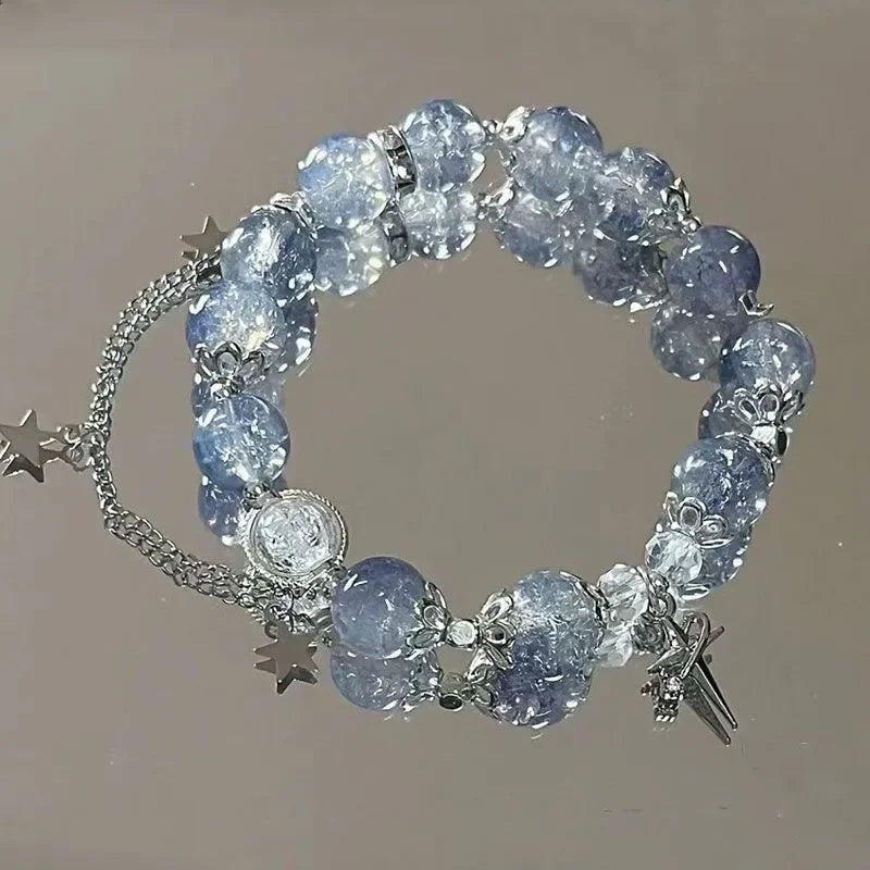 Fantasy Blue Crystal Beads Elastic Rope Bracelet