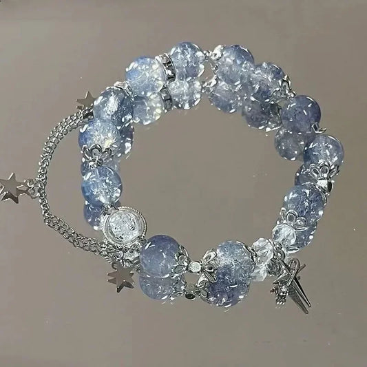 Fantasy Blue Crystal Beads Elastic Rope Bracelet