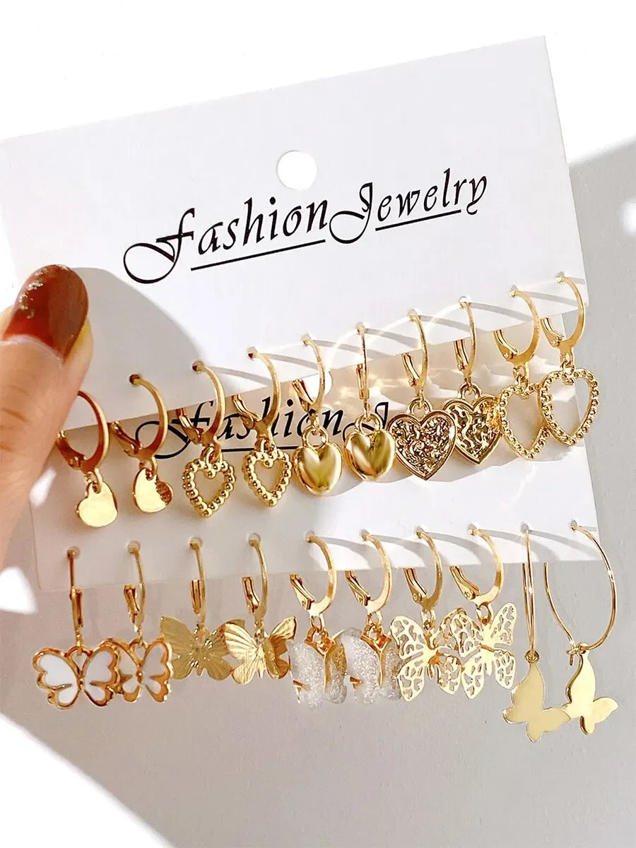 10pcs Gold Color Creative Simple Earrings Set