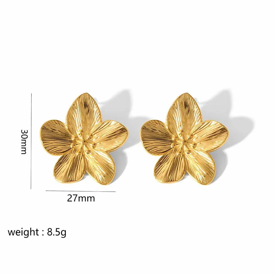 Fashion Stainless Steel Leaves Flower Stud Earrings