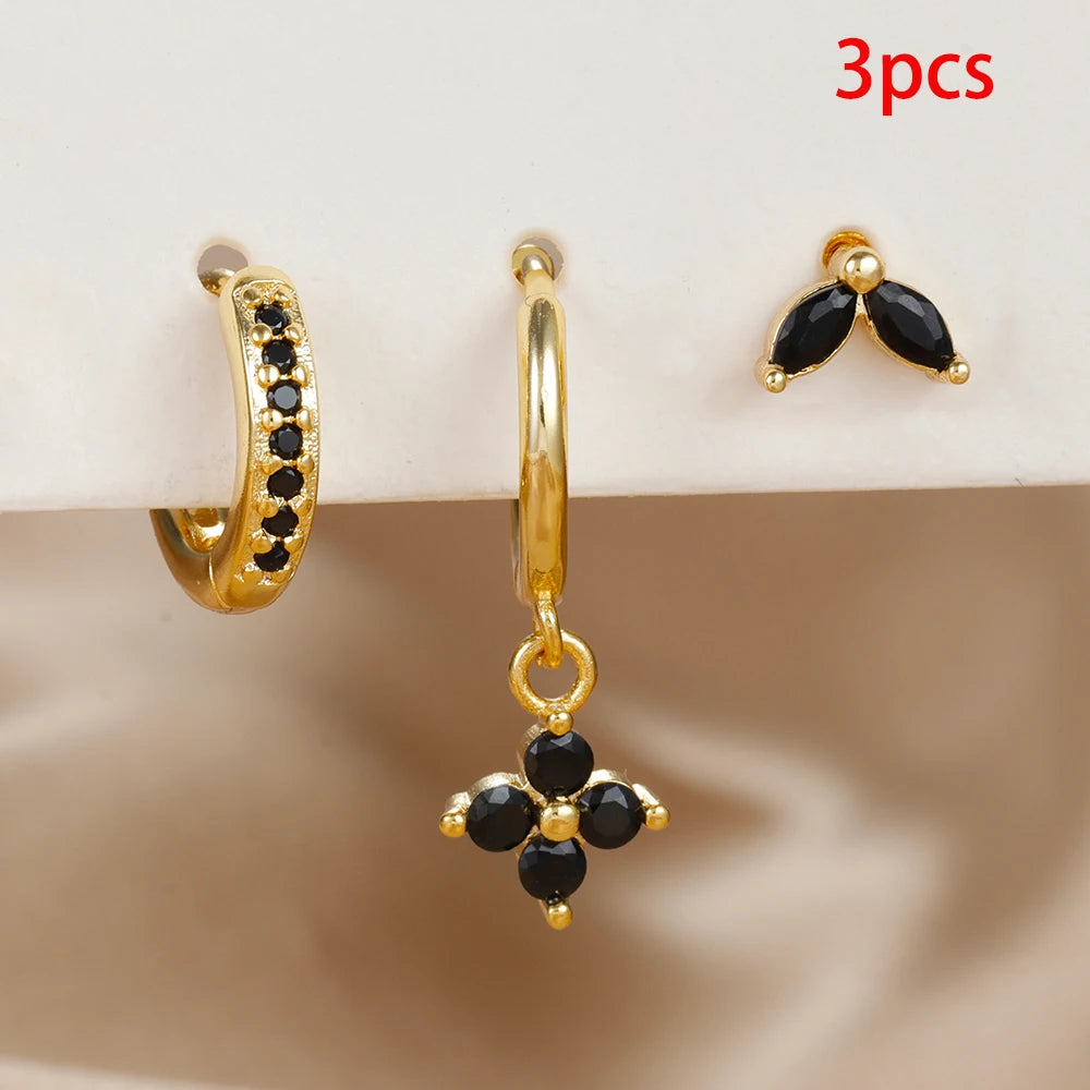 3PCS Exquisite Green Zircon Hanging Earrings Set