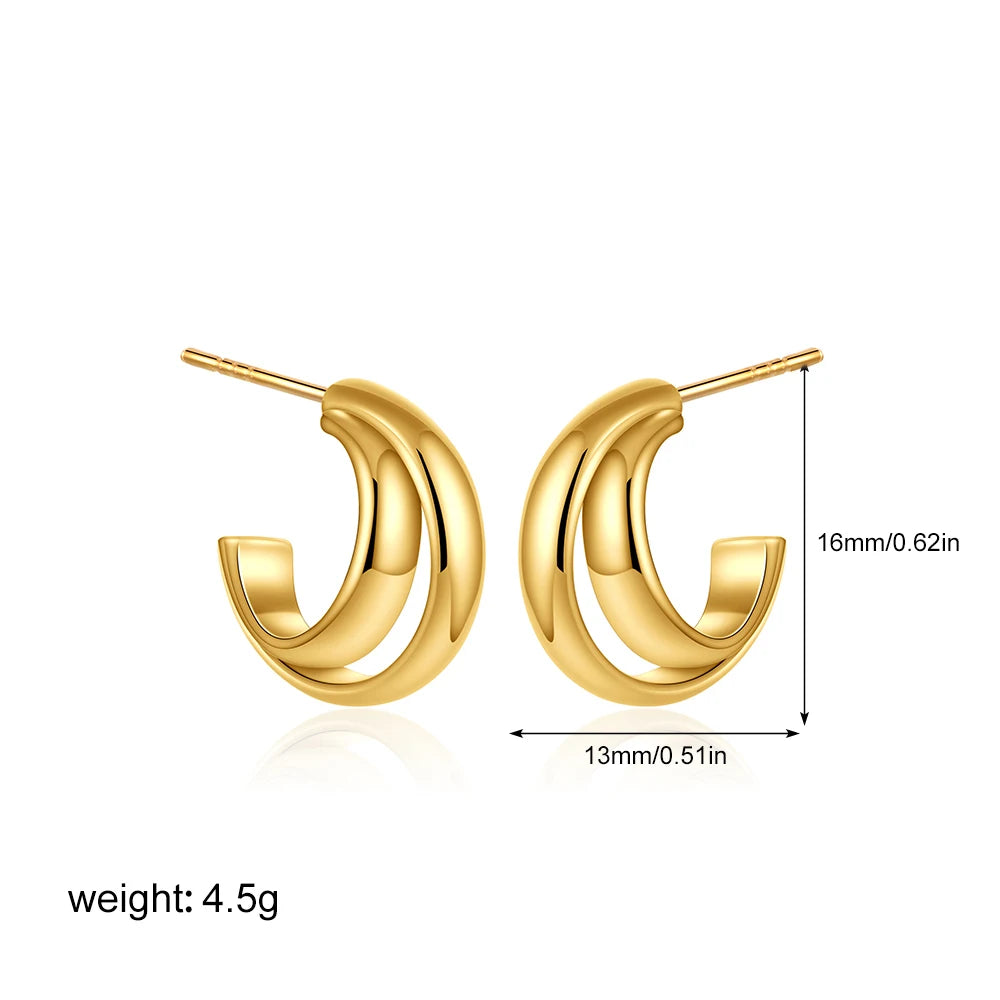 Geometric Stainless Steel Gold Sliver Color Bilayer Stud Earring