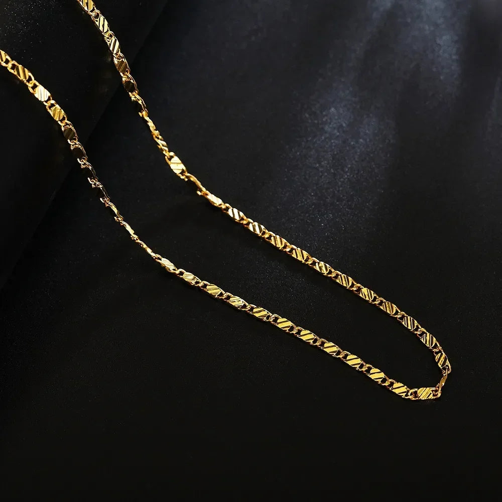 40-75cm 18k Gold Color Charm 2mm Flat Chain Necklaces