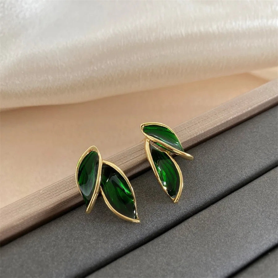 New Korean Metal Trendy Fresh Lovely Sweet Leaf Stud Earrings