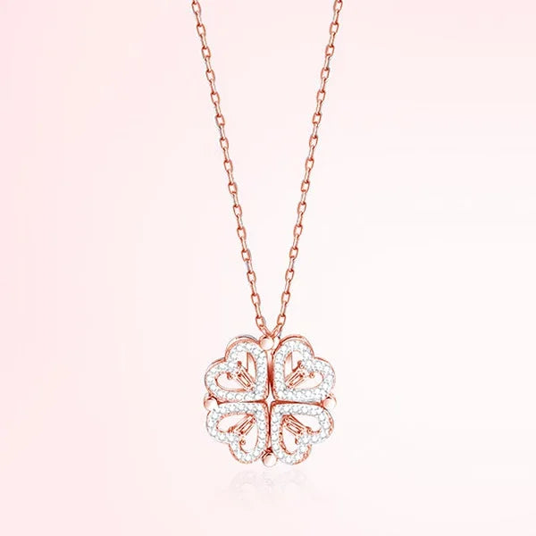 Heart Shaped Four Leaf Clover Pendant Necklace Silver Gold Jewelry Zircon