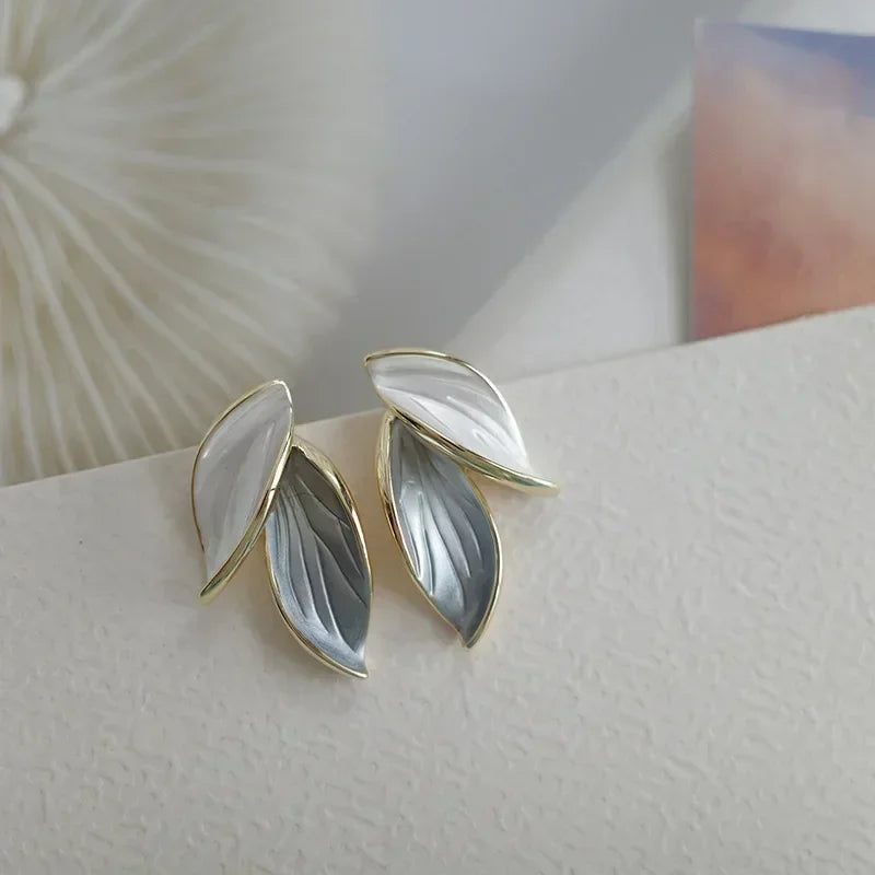 New Korean Metal Trendy Fresh Lovely Sweet Leaf Stud Earrings