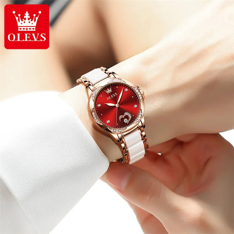 OLEVS Automatic Mechanical Women Watches Ladies Creative Ceramics Steel