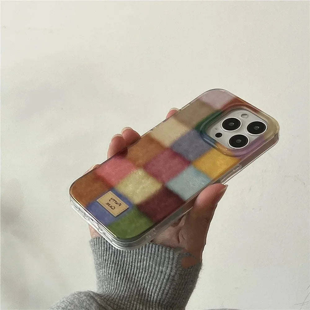 Cute Dopamine Color Block Match Plaid Clear Case For iPhone 16 15 14 13 12 11 Pro Max XS XR X SE 7 8 Plus Checkered Soft Cover