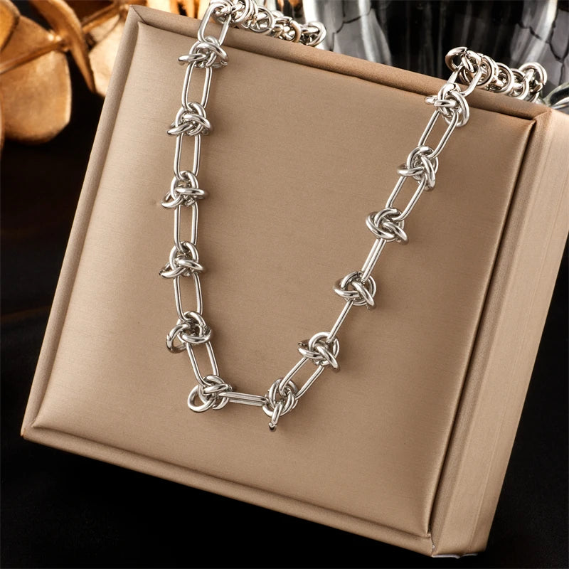 Stainless Steel Gold Silver Color Twist Knot Necklace Bracelets