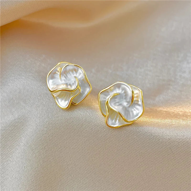 White Enamel Flower Stud Earrings