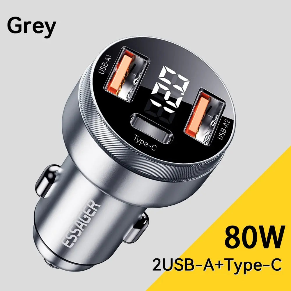 80W Car Charger USB Type C Dual Port USB Phone Charger PD Fast Charging