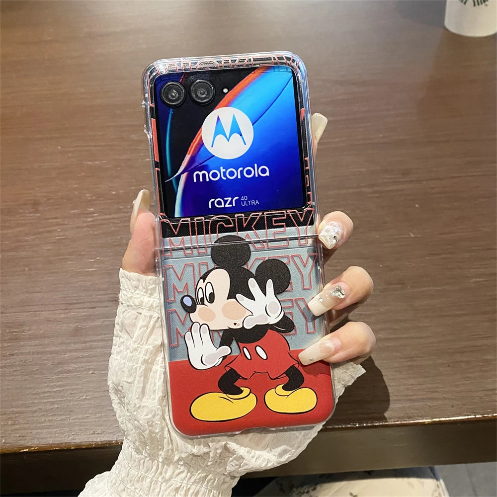 Phone Case For Motorola Razr 50 Ultra 2024 Moto Razr50 40Ultra Shockproof Folding Hard Acrylic Back Cover Mickey Minnie