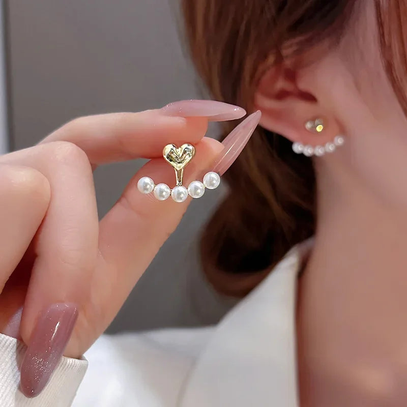 Light Luxury Imitation Pearl Stud Earrings Sweetheart-shaped