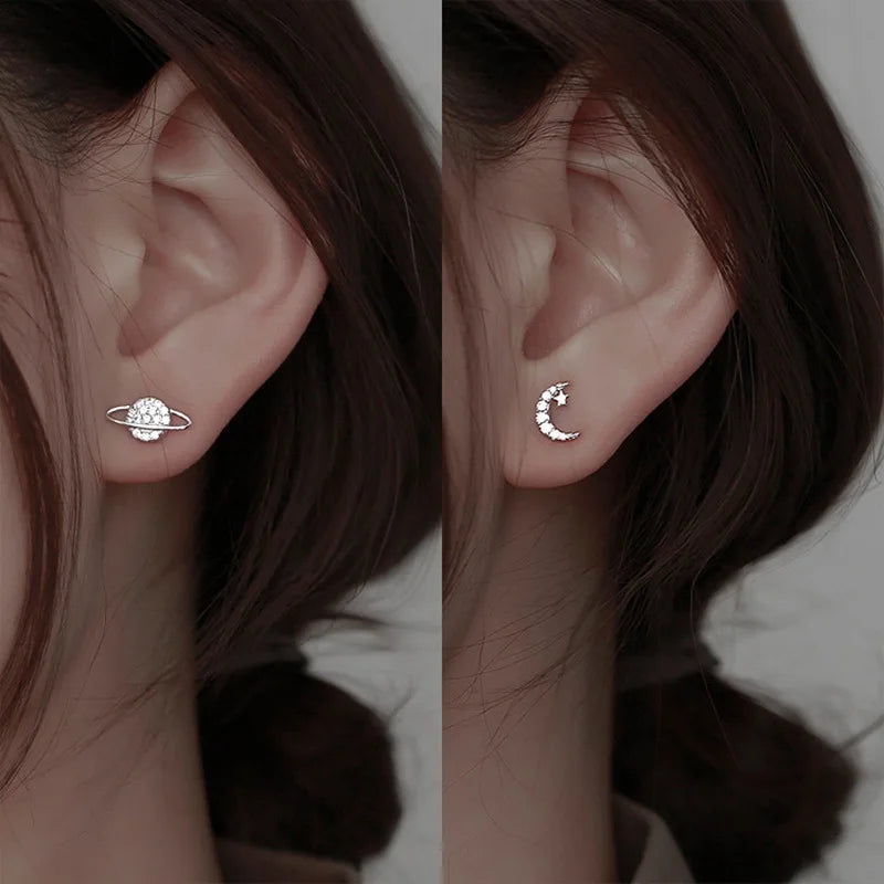 Simple Piercing Stud Earrings for Women Star Moon