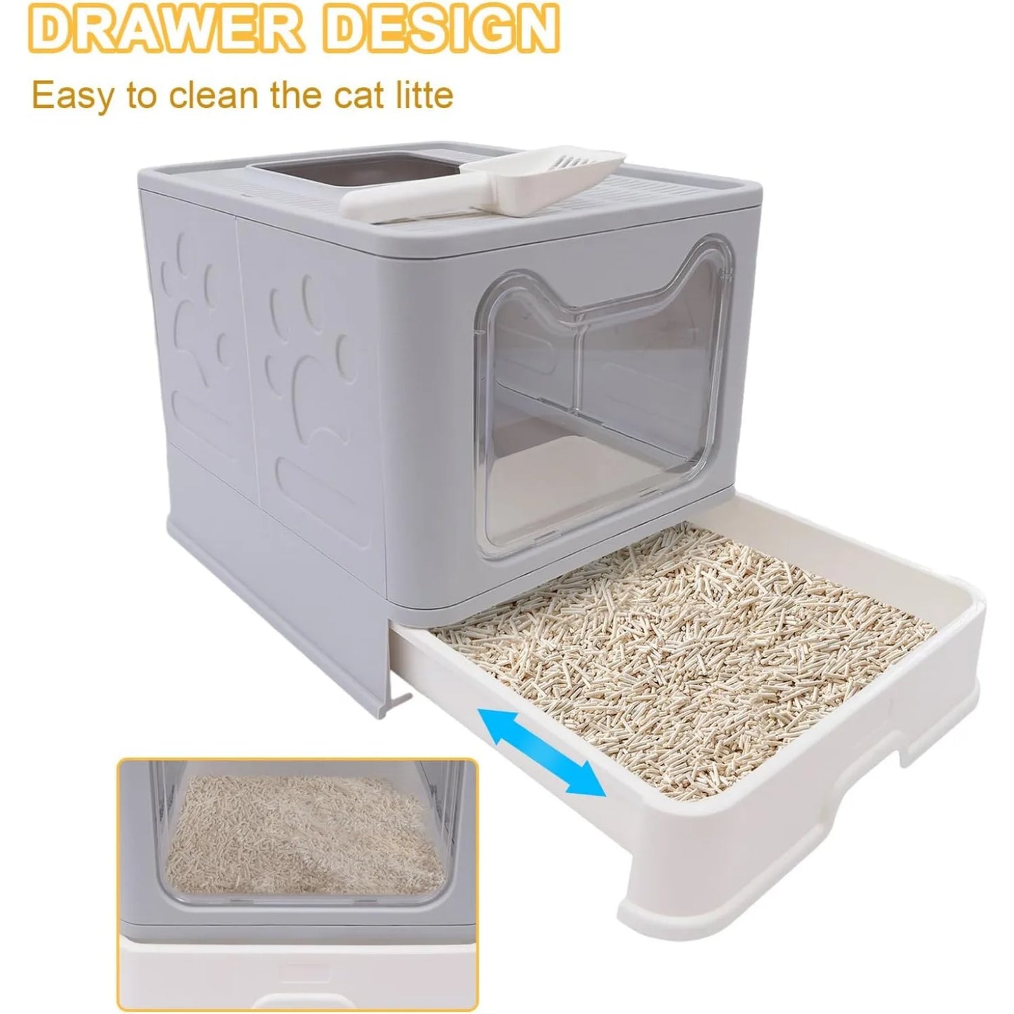 Enclosed Cat Kitty Litter Box with Scoop, Top and Front Entry Litter Box with Lid, Foldable Covered Cat Litter Box