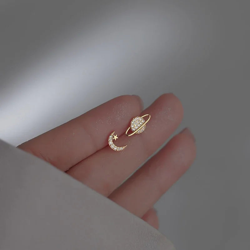 Simple Piercing Stud Earrings for Women Star Moon