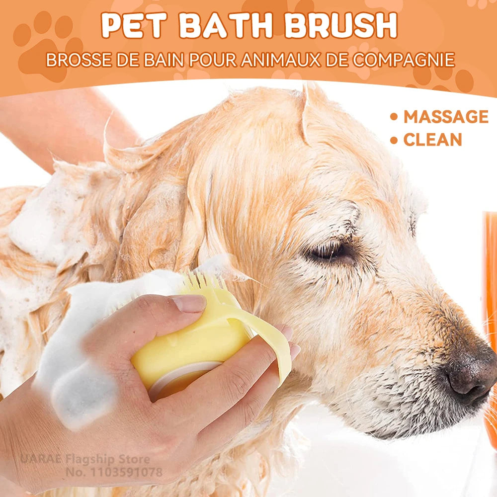 Dog Bathing Brush Pet Massage Brush Shampoo Dispenser Soft Silicone Brush