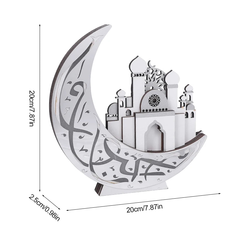 EID Mubarak LED Light Wooden Moon Mosque Table Ornaments