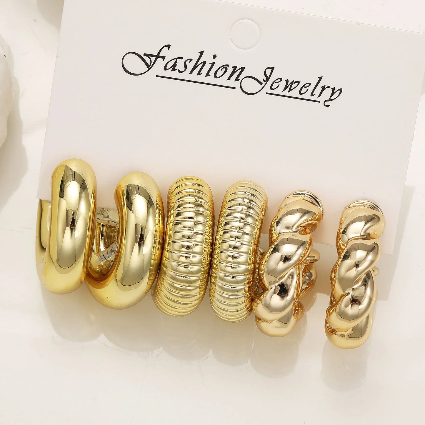 6pcs Chunky Gold/Selver Earring Set